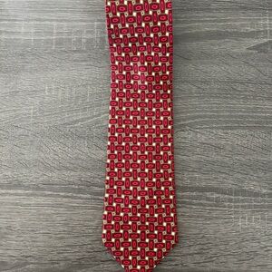 Brooks Brothers Makers  Pure Silk Neck Tie Red Gold Geometric
